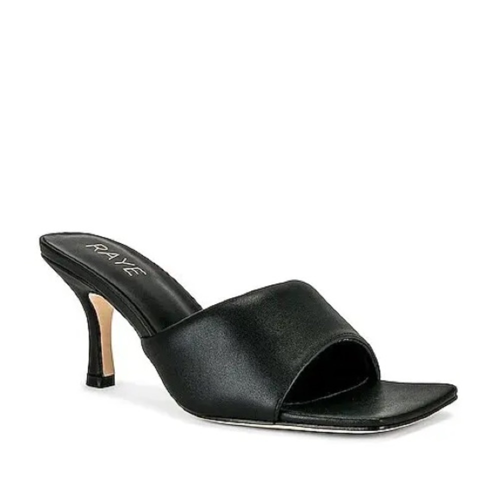RAYE Abie Heel in Black Slip on Mules Square Toe 8